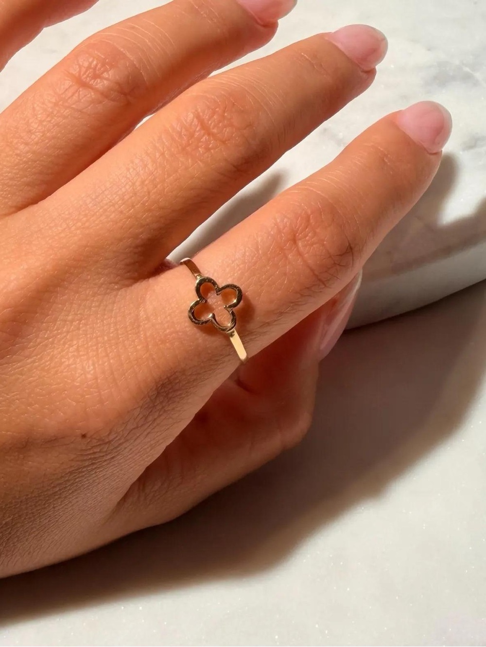 14K Real Solid Yellow Gold Open Clover Ring size 6